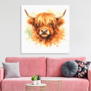 Hochlandkuh - Aquarell-Tiere Leinwanddruck