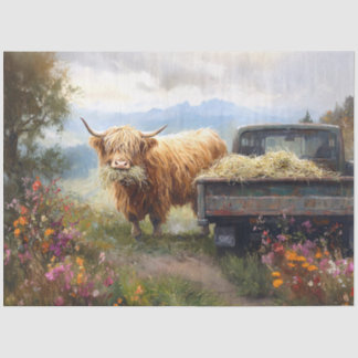 Hochlandkuh beim Heufressen Decoupage-Kunst Seidenpapier