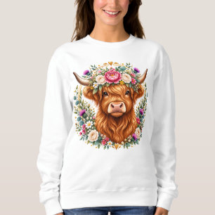 Hochlandkuh Florale Schottische Botanik Sweatshirt