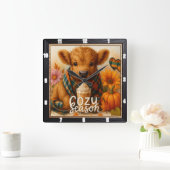 Hochlandkuh Gemütliche Jahreszeit Quadratische Wanduhr (Zuhause)