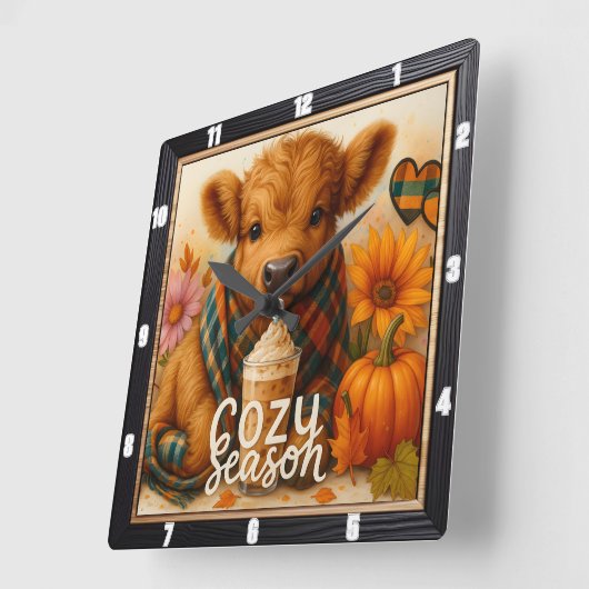 Hochlandkuh Gemütliche Jahreszeit Quadratische Wanduhr (Winkel)