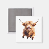 Hochlandkuh glücklich spielerischer Spaß beim Spri Magnet (Vorderseite/Rückseite)