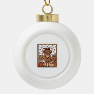 Hochlandkuh Hallo Herbst Vintage Gravur Design Keramik Kugel-Ornament