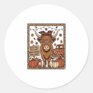 Hochlandkuh Hallo Herbst Vintage Gravur Design Runder Aufkleber