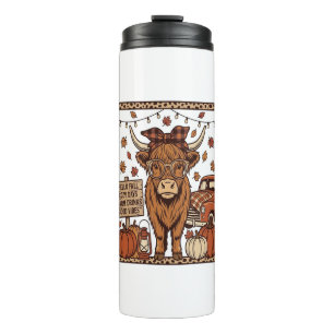 Hochlandkuh Hallo Herbst Vintage Gravur Design Thermosbecher