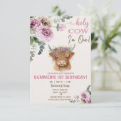 Hochlandkuh, heilige Kuh Mädchen Geburtstagseinlad Einladung (Stehend Vorderseite)