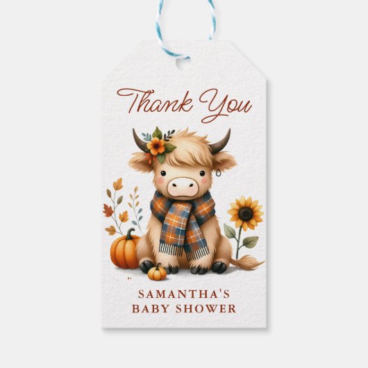 Hochlandkuh Herbst Niedliche Calf Baby Dusche Geschenkanhänger (Rückseite)