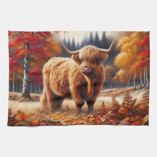 Hochlandkuh Herbstfarbe Geschirrtuch