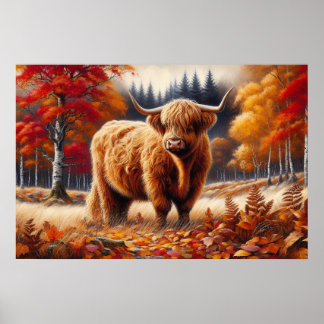 Hochlandkuh Herbstfarbe Poster