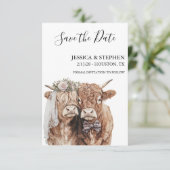 Hochlandkuh Hochzeitungs-Aquarellbilder Save The Date (Stehend Vorderseite)