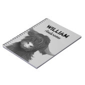 Hochlandkuh-Illustration mit Namensjungen Notizblock (Linke Seite)