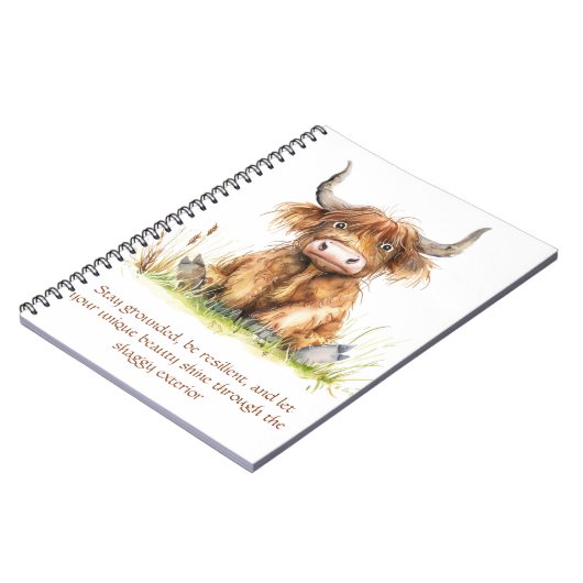 Hochlandkuh im Gras inspirierend Notizblock (Linke Seite)