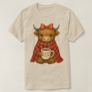 Hochlandkuh in Decke beim Kaffeetrinken – gemütlic T-Shirt