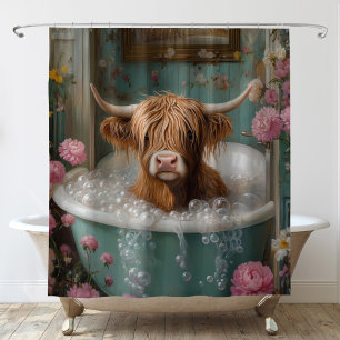 Hochlandkuh in der Floralbathtub Duschvorhang