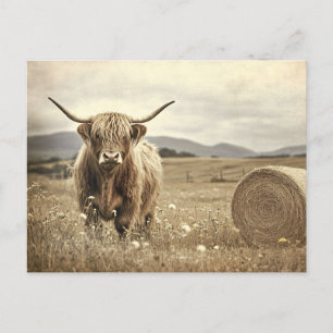 Hochlandkuh in einem Heufeld Vintag Postkarte