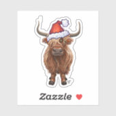 Hochlandkuh in einer Weihnachtsmannmütze Aufkleber (Blatt)