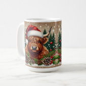 Hochlandkuh in Weihnachtsmannmütze mit Feriendekor Kaffeetasse (Vorderseite Links)