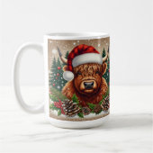 Hochlandkuh in Weihnachtsmannmütze mit Feriendekor Kaffeetasse (Links)