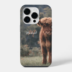 Hochlandkuh-Kalb Herbstgras Monogramm Initiale iPhone 14 Pro Hülle
