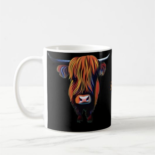 Hochlandkuh mit bearbeitbarem Namen Kaffeetasse (Links)