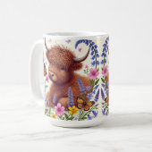Hochlandkuh mit Blume und Schmetterlingen Kaffeetasse (Vorderseite Links)