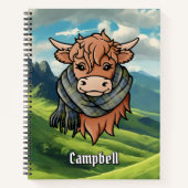 Hochlandkuh mit Campbell Tartan Scarf Notizblock (Vorderseite)