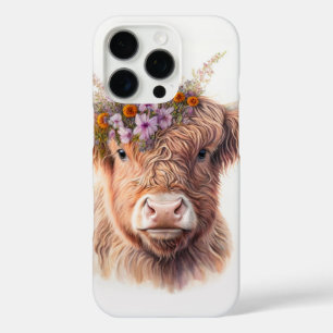 Hochlandkuh mit floraler Krone Wasserfarbenillustr iPhone 16 Pro Hülle