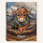 Hochlandkuh mit Fraser Jagd Tartan Scarf Notizblock (Vorderseite)