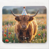 Hochlandkuh mit Geburtstagshut Mousepad (Vorne)