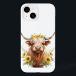 Hochlandkuh mit Gelbblütenkrone (Gelbblütenkrone) Case-Mate iPhone 14 Hülle<br><div class="desc">niedliche hübsche Hochlandkuh,  gelbe Sonnenblumenkrone,  Sonnenblumen auf dem Hornhaut,  Blume und Bullenhörnchen,  Aquarellmalerei,  schöne schottische Rinder-Ranch,  wilde Wiese,  Sommerfarm Spring Vibe,  Cowgirl-Bauer,  blumengeschmückte süße adorable</div>
