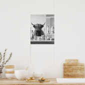 Hochlandkuh mit Haarstyling-Produkten Badezimmer Poster (Küche)