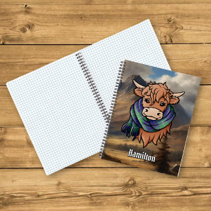 Hochlandkuh mit Hamilton Jagd Tartan Scarf Notizblock