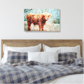 Hochlandkuh mit Horns Aquarellmalerei Leinwanddruck (Insitu (Schlafzimmer))