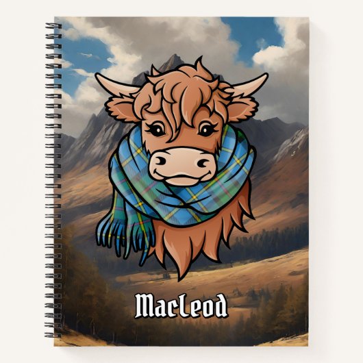 Hochlandkuh mit MacLeod Jagd Tartan Scarf Notizblock (Vorderseite)