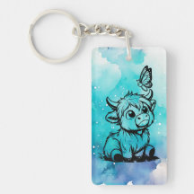 Hochlandkuh mit Schmetterling