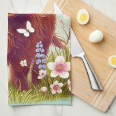 Hochlandkuh mit Schmetterlingen und Frühlingsblume Geschirrtuch (Viertel Falte)