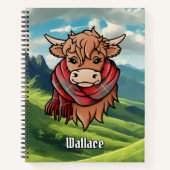 Hochlandkuh mit Wallace Tartan Scarf Notizblock (Vorderseite)