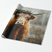 Hochlandkuh mit Weihnachtskranzkrone Geschenkpapier (Ungerollt)