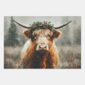 Hochlandkuh mit Weihnachtskranzkrone Geschenkpapier Set (Vorderseite 3)
