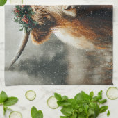 Hochlandkuh mit Weihnachtskranzkrone Geschirrtuch (Gefaltet)