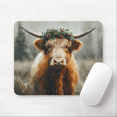 Hochlandkuh mit Weihnachtskranzkrone Mousepad (Mit Mouse)