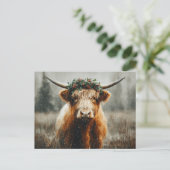 Hochlandkuh mit Weihnachtskranzkrone Postkarte (Stehend Vorderseite)