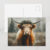 Hochlandkuh mit Weihnachtskranzkrone Postkarte (Vorne/Hinten)