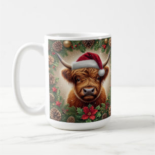 Hochlandkuh mit Weihnachtsmannmütze Kaffeetasse