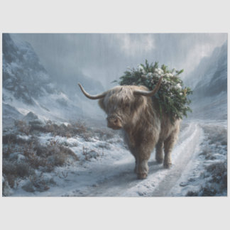 Hochlandkuh mit Wintergrün Seidenpapier