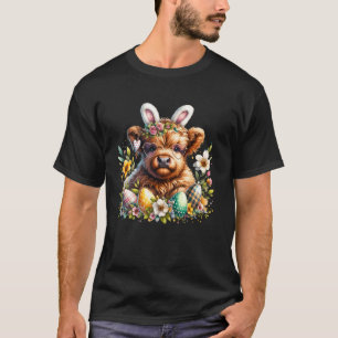 Hochlandkuh-Osterhase-Moo-Korb-Ei-Blumen-Wo T-Shirt