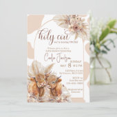 Hochlandkuh-Pampasgras-Zwillinge Babydusche Einladung (Stehend Vorderseite)