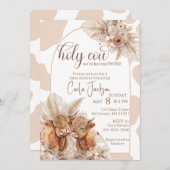 Hochlandkuh-Pampasgras-Zwillinge Babydusche Einladung (Vorne/Hinten)