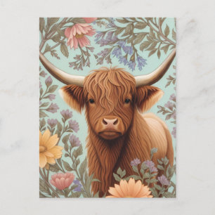 Hochlandkuh-Pastell, inspiriert von floralen Muste Postkarte