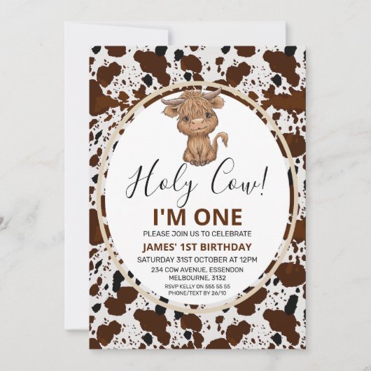 Hochlandkuh Print 1. Geburtstag Einladung (Vorderseite)
